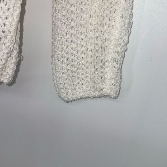 New Together Apparel Crocheted Open Weave Lace-Up Back V-Neck Sweater‎ Cream S/M - Picture 7 of 14